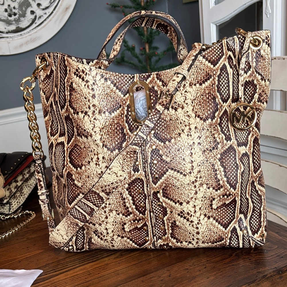 Michael Kors Brown Snake Print Tote